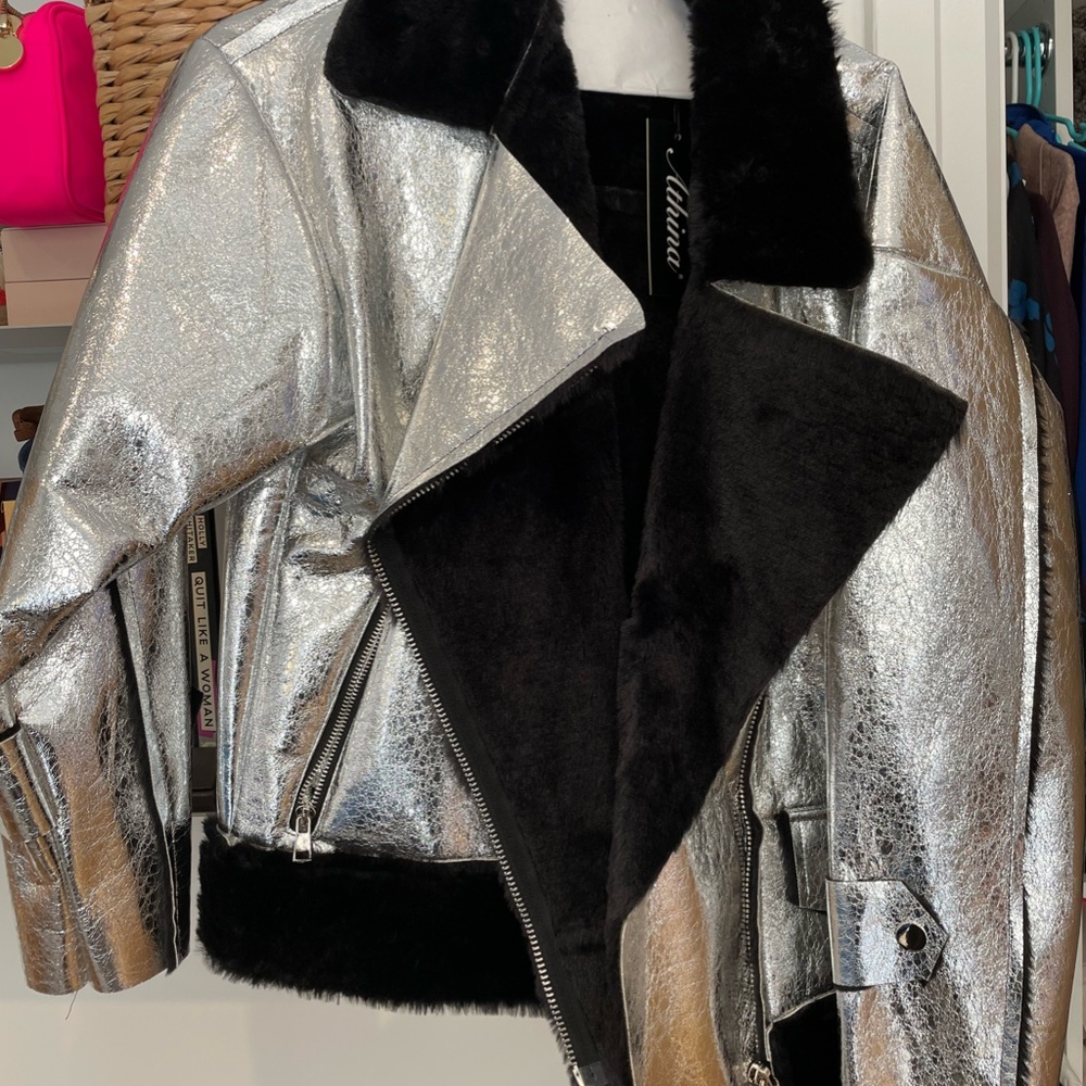Athina Metallic & Faux Fur Moto Jacket